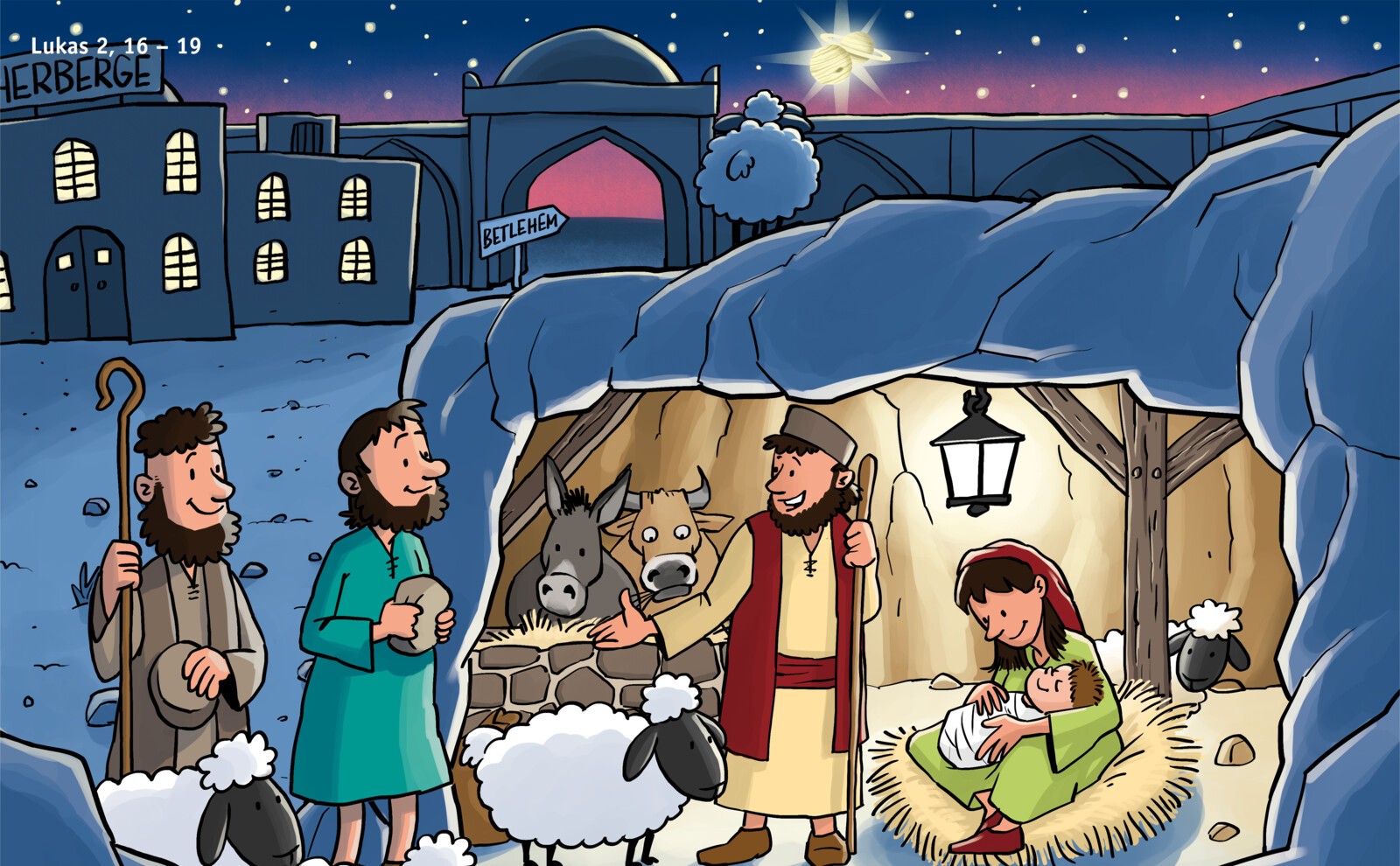 Comic der Weihnachtsszene im Stall zu Bethlehem