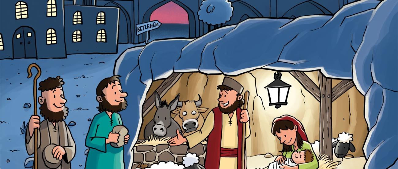Comic der Weihnachtsszene im Stall zu Bethlehem