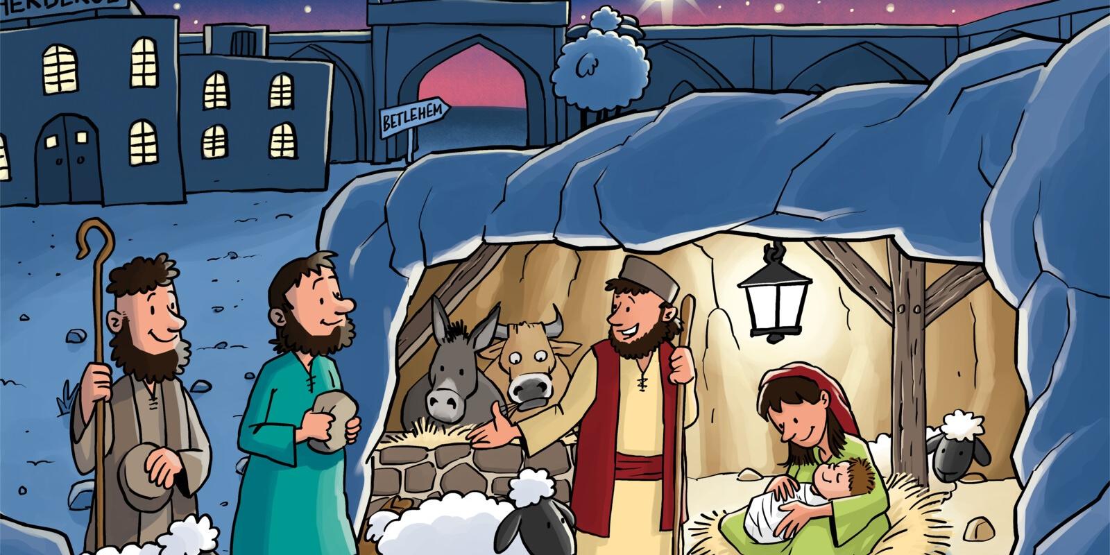 Comic der Weihnachtsszene im Stall zu Bethlehem
